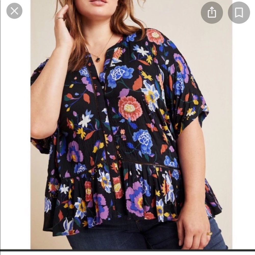 Anthropologie Floral Blouse with Wide Sleeves